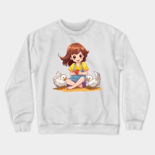 Girls playing with chickens Crewneck Sweatshirt